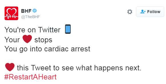 The British Heart Foundation put Twitter’s heart icon to use for its latest campaign.