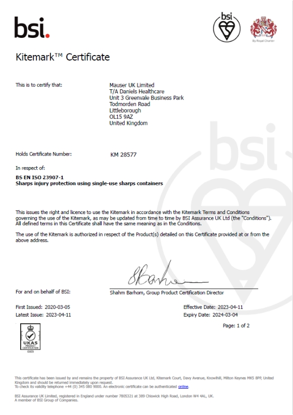 BSI BS EN ISO 23907 Certificate